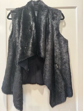 Kenneth Cole New York Black Faux Fur Draped Vest